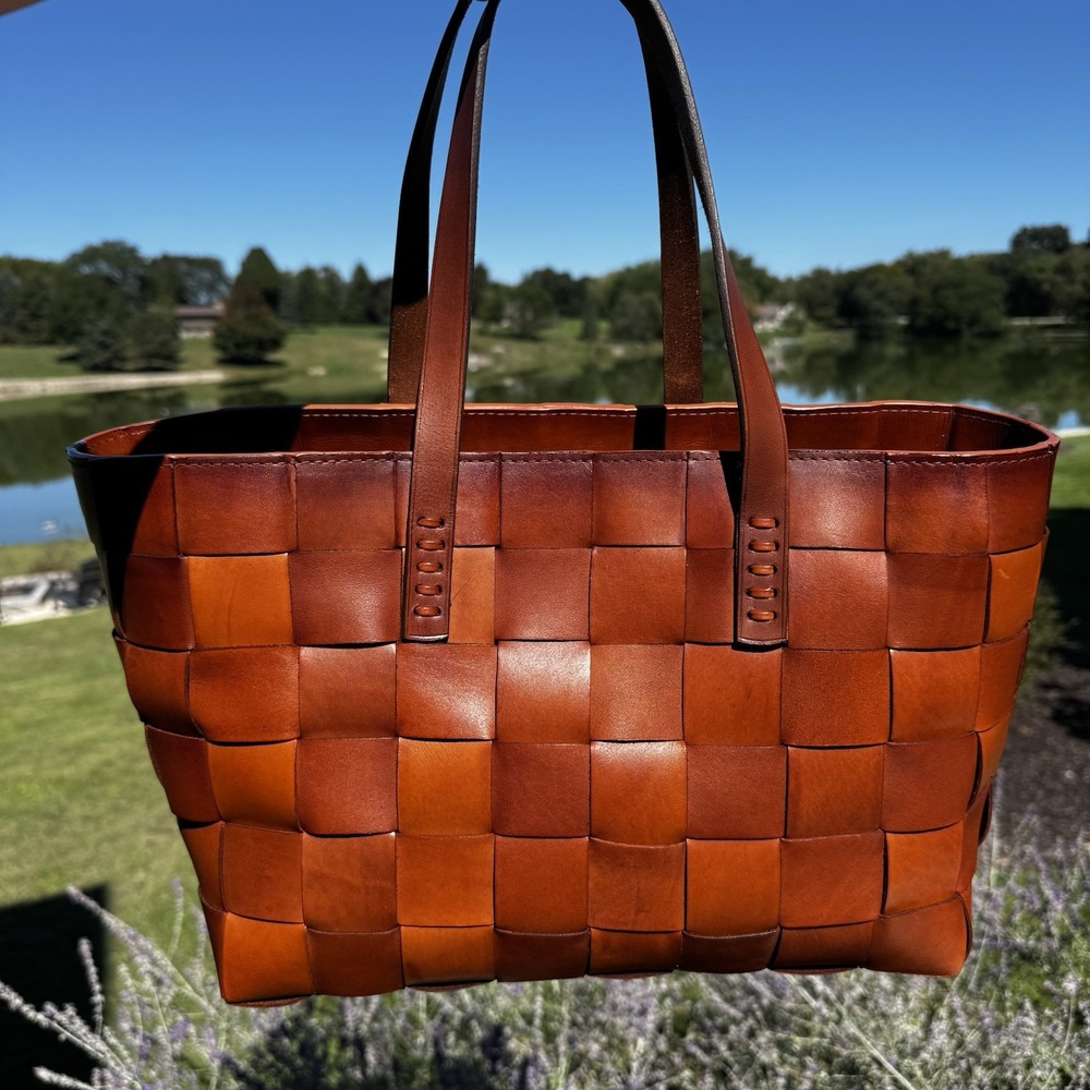 Dragon Diffusion Artisan Crafted Hand Woven Brown Leather Carryall Tote Purse